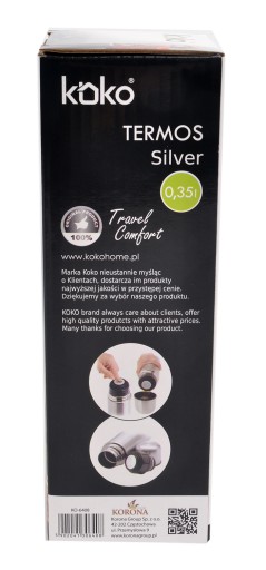 Koko Silver oceľová termoska na nápoje, 0,35 l, strieborná