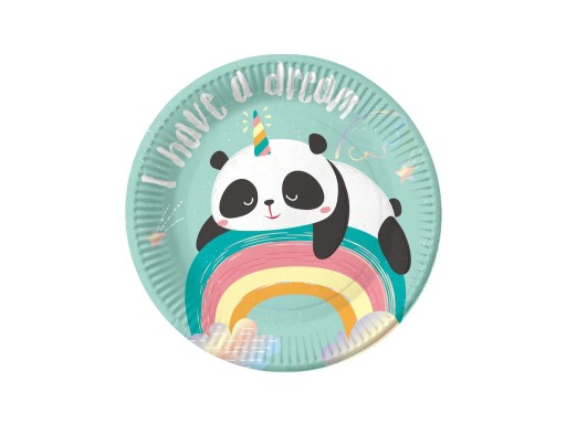 BIRTHDAY panda papierové taniere, 6 ks, mätové