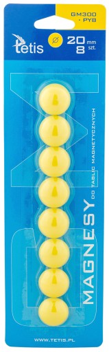 Tetis žlté konvexné magnety na tabuľu 20 mm 8 ks