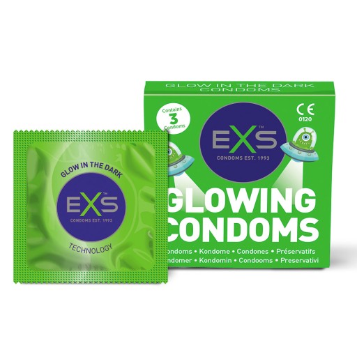 EXS GLOW kondómy 12ks, svietiace v tme, klasické vlhčené