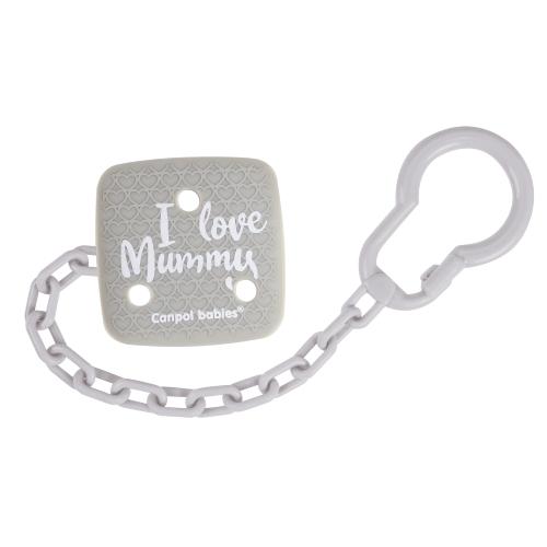 CANPOL BABIES I Love Mummy retiazka na cumlík, šedá
