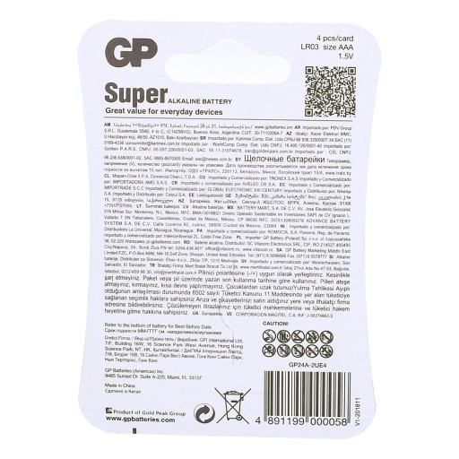 ALKAY BATÉRIA 1,5V GP LR03 AAA Blister 4 ks.