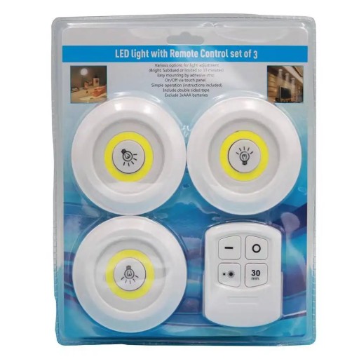 3x COB LAMPA BEZDRÔTOVÁ SAMOLEPIACA BATÉRIOVÁ LAMPA 2 REŽIMY + DIAĽKOVÉ OVLÁDANIE