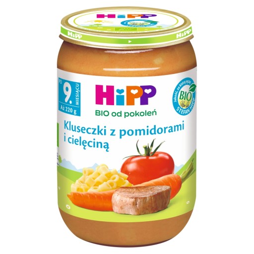 HiPP BIO halušky s paradajkami a teľacím mäsom, 220 g