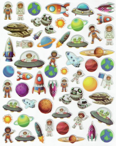 KONVEXNÉ MOTIVAČNÉ NÁLEPKY PUFFY 20x30cm. ALI COSMOS UFO RAKETA