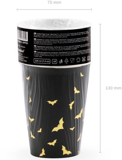 HRNČKY čierne so zlatými BATKY na HALLOWEEN Sv. Ondreja 220ml 6 ks
