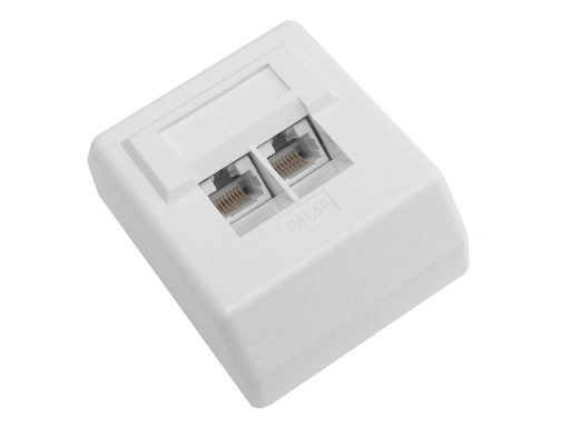 Zásuvka 2x RJ45/8P8C cat.5E UTP povrchové lomené LSA kontakty