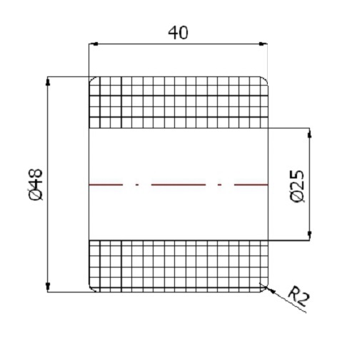 Rovný plastový valček bez ložísk, priemer 48mm, priemer 25mm