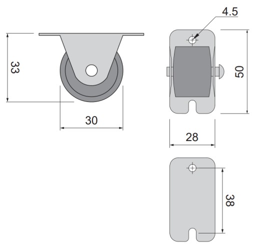 4x NÁBYTKOVÁ VALEC TUHÉ GUMOVÉ NÁBYTSKÉ KOLESO NA ZÁSUVKY fi-30mm h-33mm