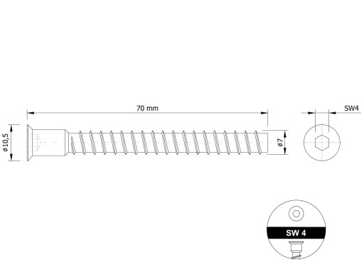10X Skrutka 7,0 x 70 mm Potvrdzovacie skrutky
