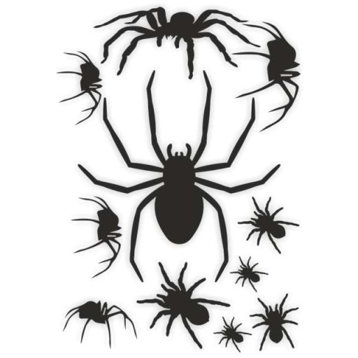 HALLOWEEN fólie NÁLEPKY čierne PAVÚKY, list A4