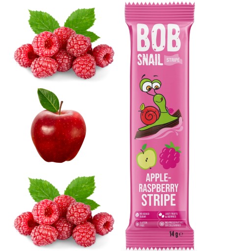 Pruhovaný ovocný snack jablko malina BOB SNAIL