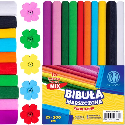 CRIPPED Tissue Paper Astra 10 živých farieb DEKORATÍVNE PRE DEKORÁCIE ASTRAPAP