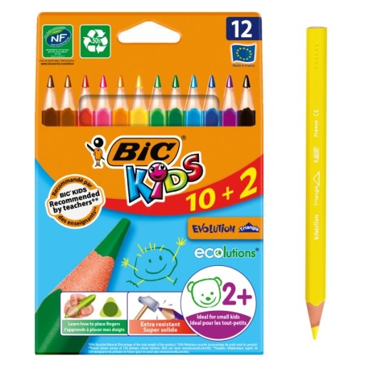 BIC TROJUHOLNÍK HRUBÁ FARBA CUŽKY PRE DETI ECO 12 FARB.