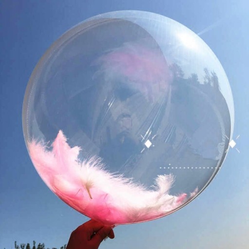 Obrovský priehľadný balón BALL s ružovými pierkami