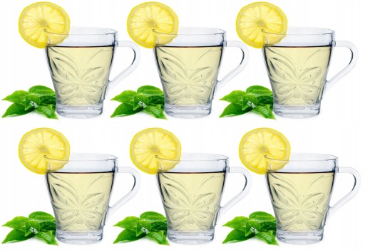 6x SKLENENÝ hrnček ČAJ KUŽÍKOVÝ KVET 280ML