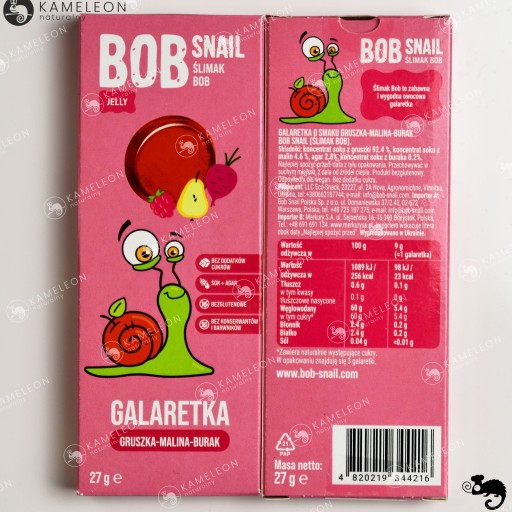 SNAIL BOB RELÉ ŽELÉ ovocný snack bez cukru HRUŠKA MALINA 27g