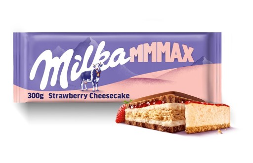 Milka veľká mliečna čokoláda Mmmax Jahodový tvarohový koláč 300g
