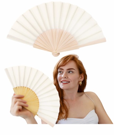 DREVENÝ VENTILÁTOR Veľký 41cm Elegantný béžový ecru