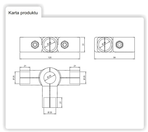 TROJRAMENNÝ KONEKTOR R44 RÚRA FI25mm KONEKTOR S-T KONEKTOR MAT ČIERNA AMIX.