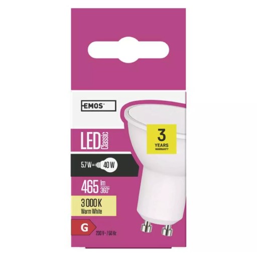 Klasická MR16 5,7W GU10 LED žiarovka teplá biela