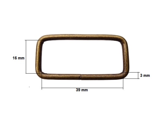 Kožený rám, obdĺžnik 40 / 16 / 3 mm, staré zlato, 1 kus
