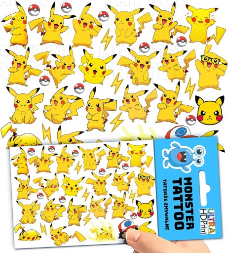 UMÝVAJÚCE DOČASNÉ TETOVANIE PRE DETI DETSKÉ PIKACHU ORIGINÁLNE DIZAJNY
