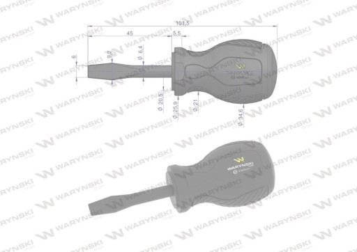 Plochý skrutkovač 6,5 mm x 45 mm SVCM. Waryński - WMW009, WMW009