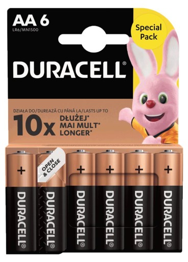 6 x alkalické batérie DURACELL LR6 AA R6