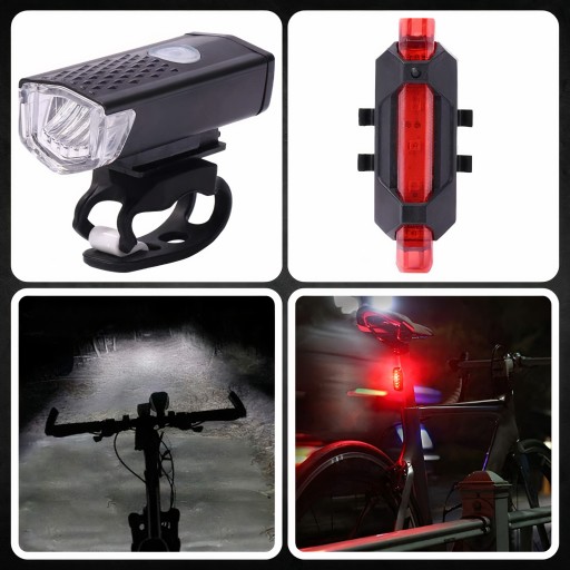 LED CYKLISTICKÁ LAMPA NA BICYKEL, NA RIADTIKÁ, VÝKONNÁ, NABÍJACIA, USB + ZADNÁ