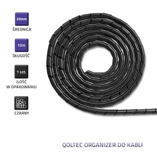Qoltec Organizér na káble 20mm 10m Čierny