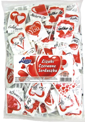 Liwocz lízanka, červené srdce, 100 ks 800 g Gran-Pik