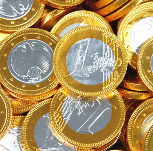 Čokoládové mince zlaté peniaze 8 ks 1 EURO vrecúško peňazí