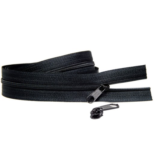 3mm špirálová páska na zips, ČIERNA + 10 zipsov, 5m