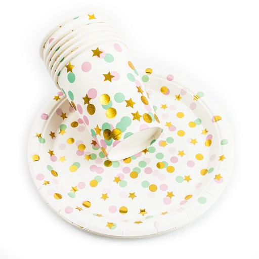 Mint papierové poháre z ružového zlata PASTEL CONFETTI 6 ks.