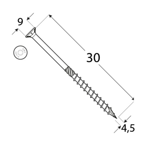 TESÁRSKE SKRUTKY DO DREVA 4,5x30 TAPERED TORX 200 ks CS 45030 DOMAX