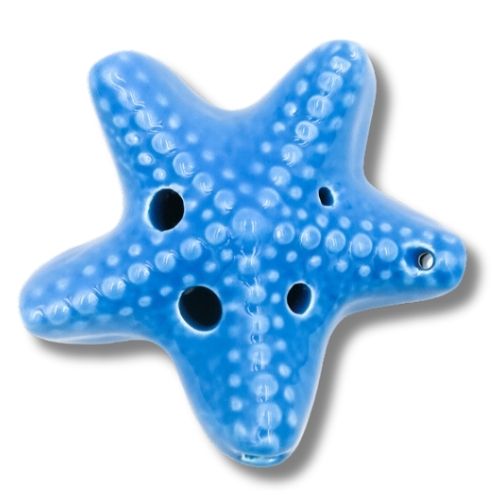 mini OCARINA keramická STAR modrá, 6 otvorov, rúčky, noty ocarina