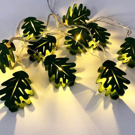 LED girlandové svetlá, zelené listy, 10 ks, teplé