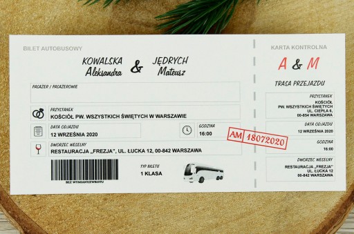 Svadobné oznámenia svadobné AUTOBUSOVÝ LÍSTOK