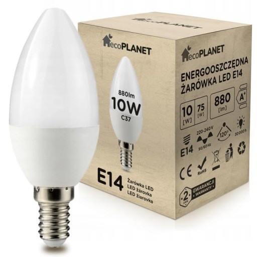 E14 LED žiarovka na sviečku 10W 880lm ecoPLANET COLORS
