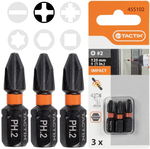 NÁRAZOVÉ BITSKY NÁRAZOVÉ 25MM Hrot PH2 TACTIX 3 ks.