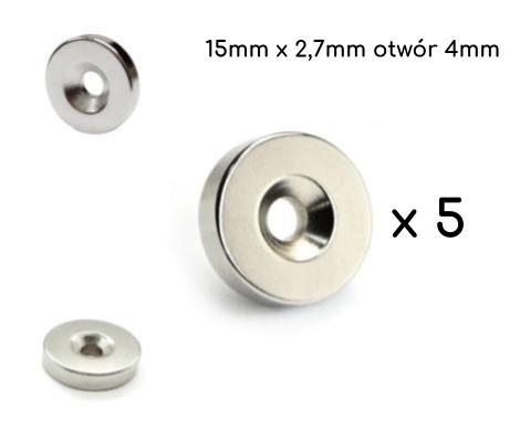 Neodymový magnet 15 x 3 mm s otvorom Strong 5 ks