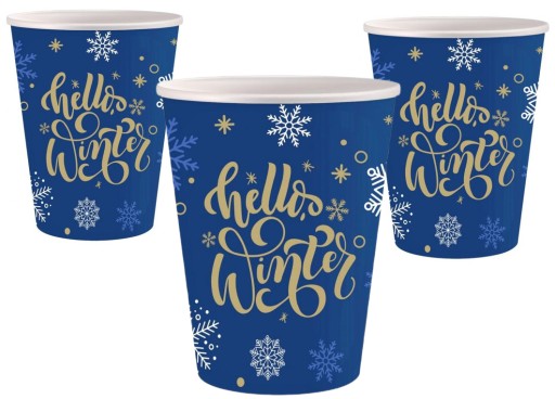 Papierové poháre Hello Winter Navy Blue, certifikované FSC, 250 ml/ 6 ks.