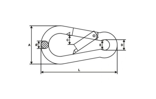 Rovná OCELOVÁ karabína 6x60mm 120kg Prilba pozinkovaná Rukavice na prilbu Szpej