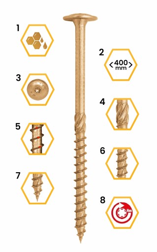 TESÁRSKE SKRUTKY NA DREVO 8x140 TORX TANIERE 25 ks WKCP-08140 KLIMAS