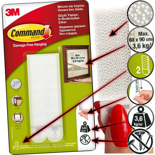 COMMAND VEĽKÝ VELKÝ VELCRO NA RÁMY 4 KS 3,6 KG 17206