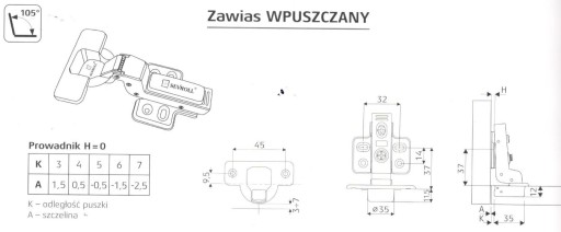 Zadlabací pánt Sevroll s tichým zatváraním, 2 ks.