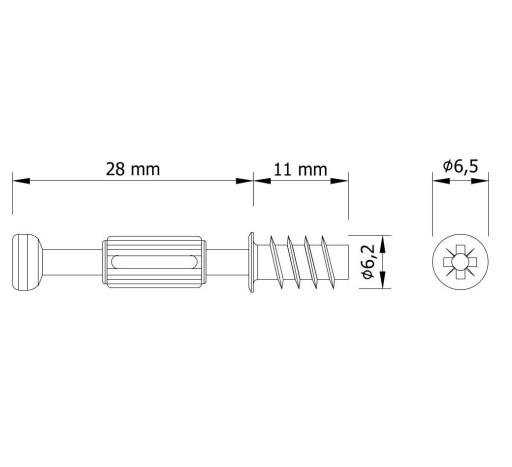 Konektor, excentrický hák, 28 mm Euro závit