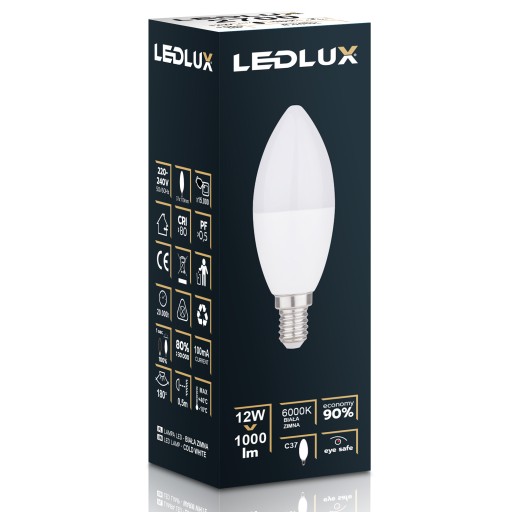 LED žiarovka E14 12W = 100W SMD 6000K studená Premium LEDLUX nebliká