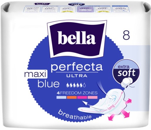 BELLA Perfecta Ultra Blue Maxi hygienické vložky s krídelkami, 8 kusov